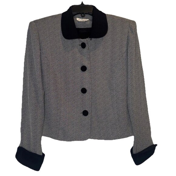VTG Talbots Womens Black White Button Up Bolero Blazer Jacket Sz 10 - Picture 1 of 8